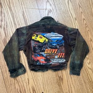 Vintage 90s/00s Distressed Acid Wash "Drive It Like You Stole It!" Jacket